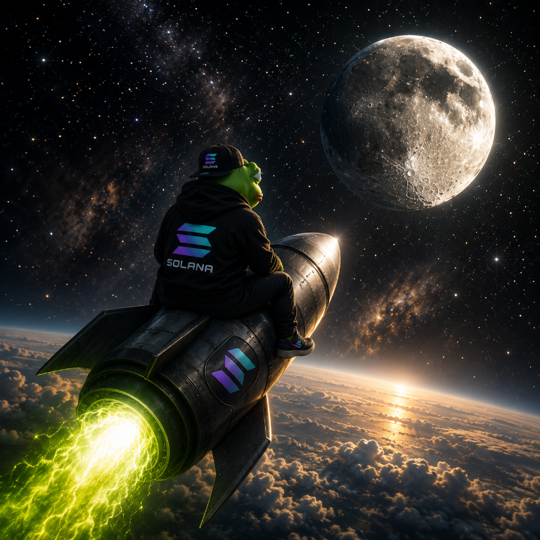 Astronaut riding a rocket through space toward a bright moon